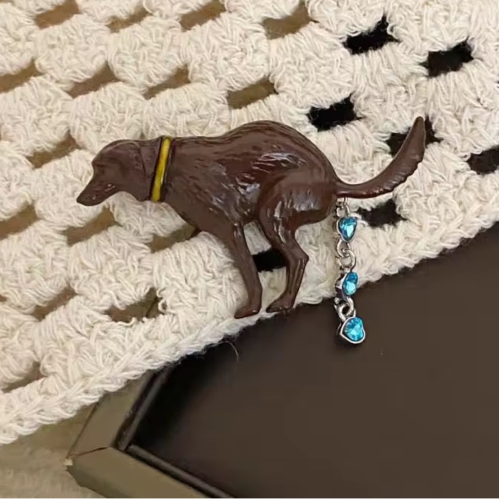 Dog Brooch with Blue and Gold Accents - Picture 5 of 7